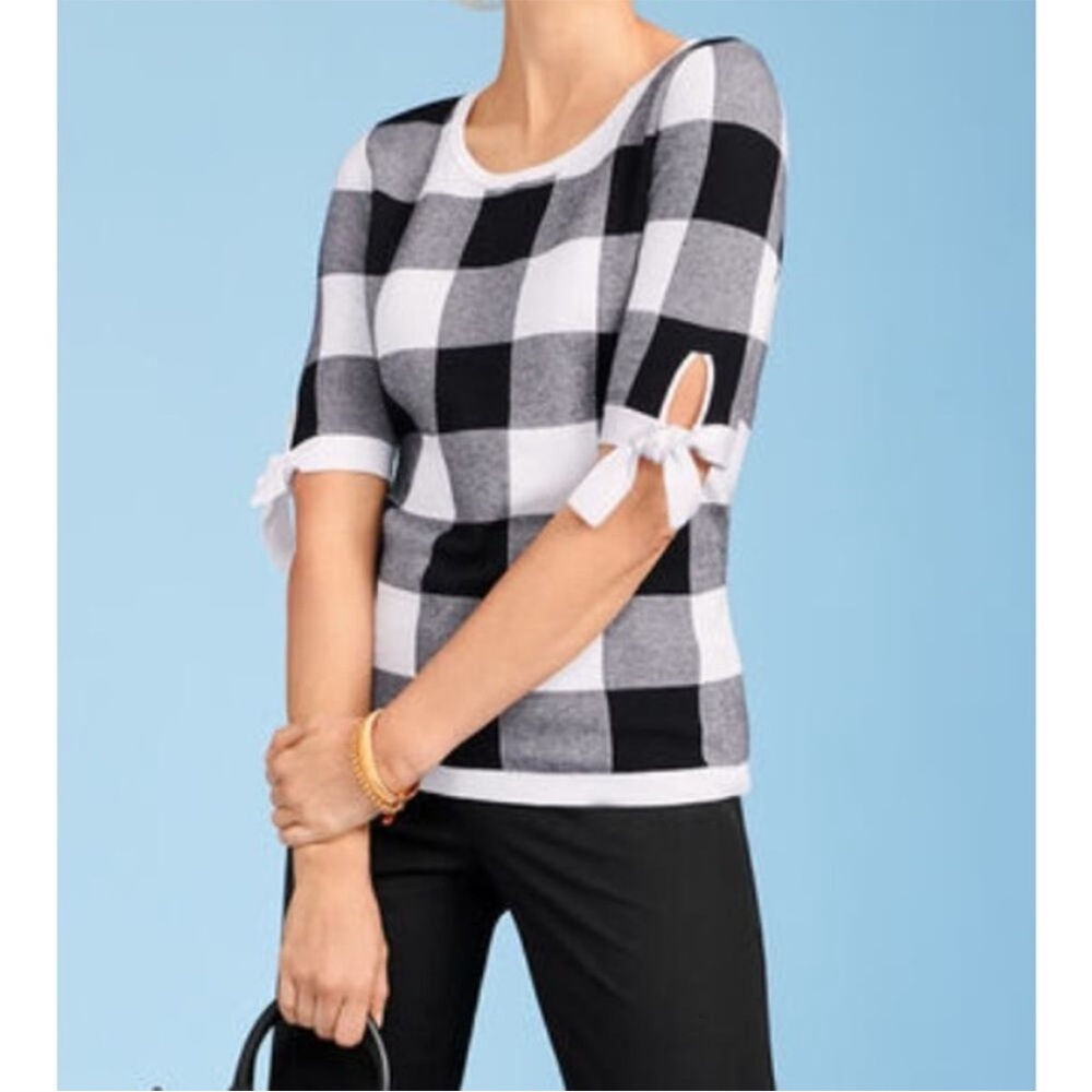 Talbots large plaid black and white blouse,tops size XL